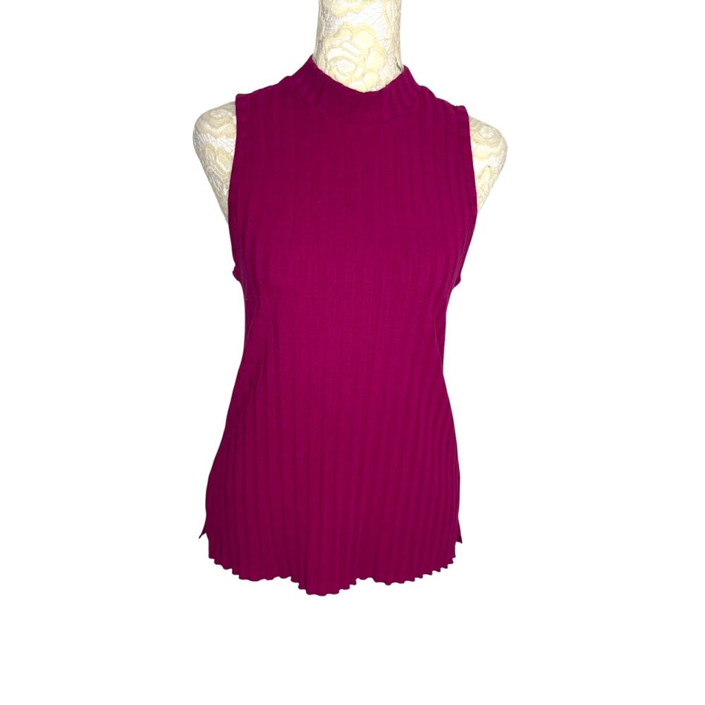 A New Day Mock Neck Tank Top Blouse Shirt Rib Knit Pink Magenta XS